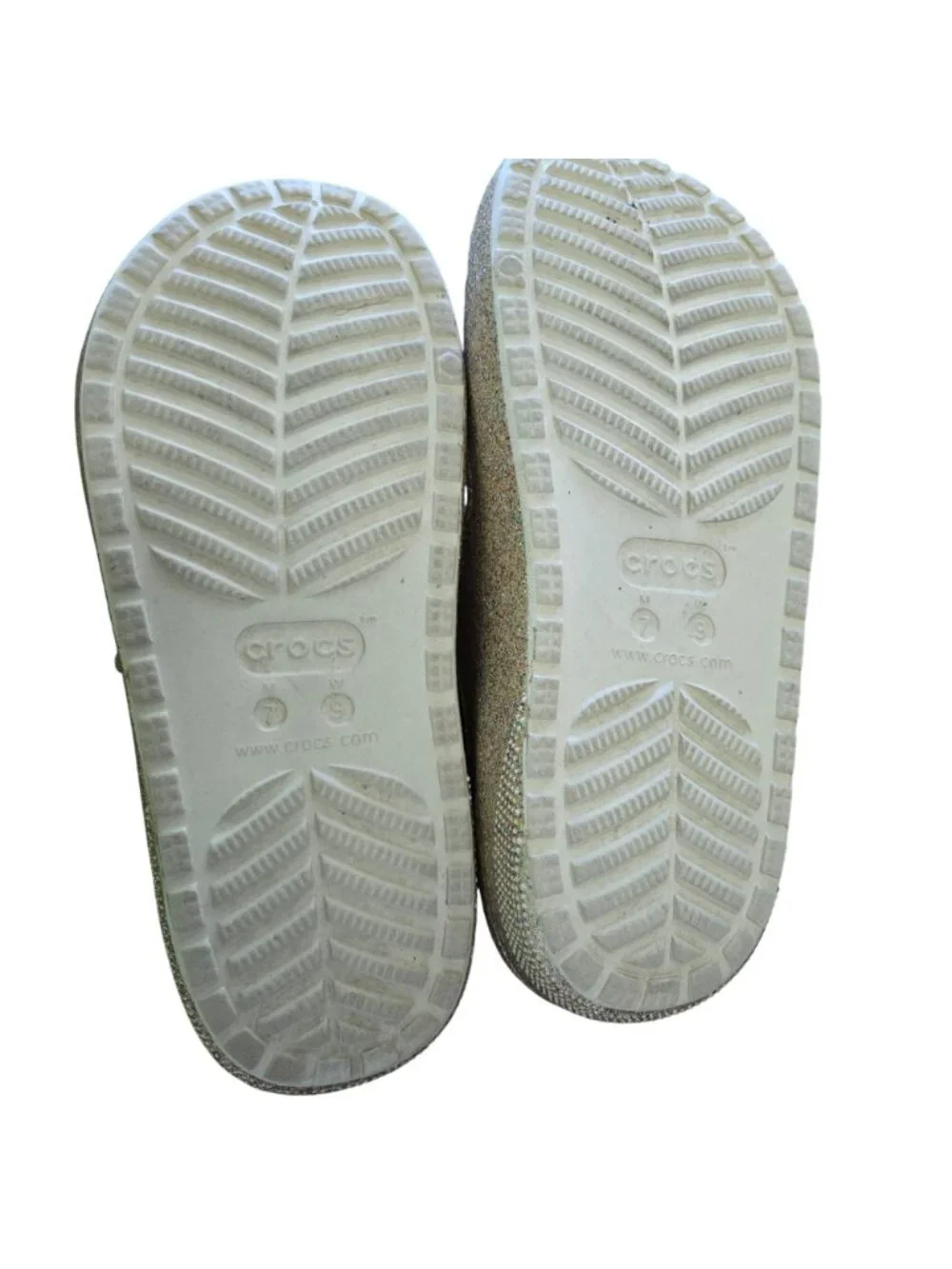Crocs Classic Cozzy Glitter Sandals Gold Multi Faux Sherpa Lined Size M 7/W 9